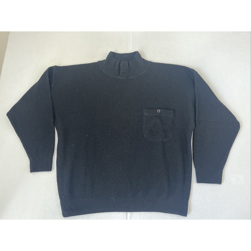 Byblos Vintage Mens Wool Pocket Sweater Italy 52 L Black Pullover Mock Neck